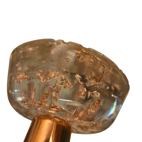 MCM Lucite Acrylic Candleholder Gold Flake Mid Century Candlestick Taper Holder - Picture 13 of 16